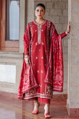 CROSS STITCH - 3PC DHANAK EMBROIDERED SHIRT WITH TWILL PRINTED SHAWL AND TROUSER - ZN-1153