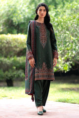 JAZMIN - 3PC DHANAK SEQUIN EMBROIDERED SHIRT WITH TWILL PRINTED SHAWL AND TROUSER - ZN-1158