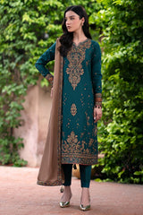 JAZMIN - 3PC DHANAK EMBROIDERED SHIRT WITH DHANAK EMBROIDERED SHAWL AND TROUSER - ZN-1157