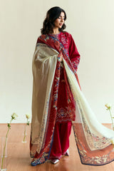 ZARA SHAH JAHAN - 3PC DHANAK EMBROIDERED SHIRT WITH TWILL PRINTED SHAWL AND TROUSER - ZN-1151