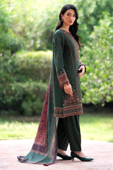 JAZMIN - 3PC DHANAK SEQUIN EMBROIDERED SHIRT WITH TWILL PRINTED SHAWL AND TROUSER - ZN-1158