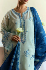 ZARA SHAH JAHAN - 3PC DHANAK EMBROIDERED SHIRT WITH TWILL PRINTED SHAWL AND TROUSER - ZN-1150