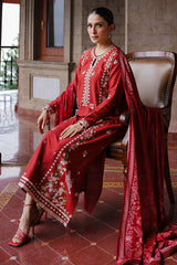 CROSS STITCH - 3PC DHANAK EMBROIDERED SHIRT WITH TWILL PRINTED SHAWL AND TROUSER - ZN-1153