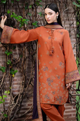 JAZMIN - 3PC DHANAK EMBROIDERED SHIRT WITH DHANAK EMBROIDERED SHAWL AND TROUSER - ZN-1156