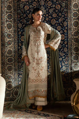 FLORENT - 3PC DHANAK EMBROIDERED SHIRT WITH DHANAK EMBROIDERED SHAWL AND TROUSER - ZN-1187