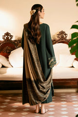 IZEL - 3PC DHANAK EMBROIDERED SHIRT WITH TWILL PRINTED SHAWL AND TROUSER - ZN-1006