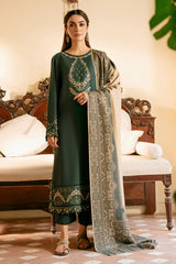 IZEL - 3PC DHANAK EMBROIDERED SHIRT WITH TWILL PRINTED SHAWL AND TROUSER - ZN-1006