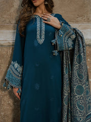 IZEL - 3PC DHANAK EMBROIDERED SHIRT WITH TWILL PRINTED SHAWL AND TROUSER - ZN-1007