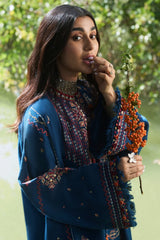 ZAHA - 3PC DHANAK EMBROIDERED SHIRT WITH DHANAK EMBROIDERED SHAWL AND TROUSER - ZN-1161