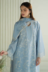 CROSS STITCH - 3PC DHANAK EMBROIDERED SHIRT WITH TWILL PRINTED SHAWL AND TROUSER - ZN-1005