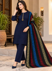 Marina Khaddi 3Piece Indian Banarsi Winter Special (Deep Blue)