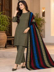 Marina Khaddi 3Piece Indian Banarsi Winter Special (Olive)