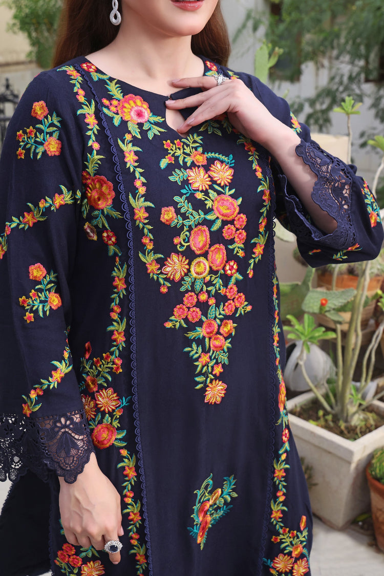Asim Jofa-3PC DHANAK EMBROIDERED SHIRT WITH PRINTED PASHMINA SHAWL AND TROUSER ZDH-513