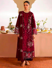Mahnur Brand Heavy Embroidery Dhanak Fabric 3 Piece Unstitched Design With Embroidered Shawl ZN-1172