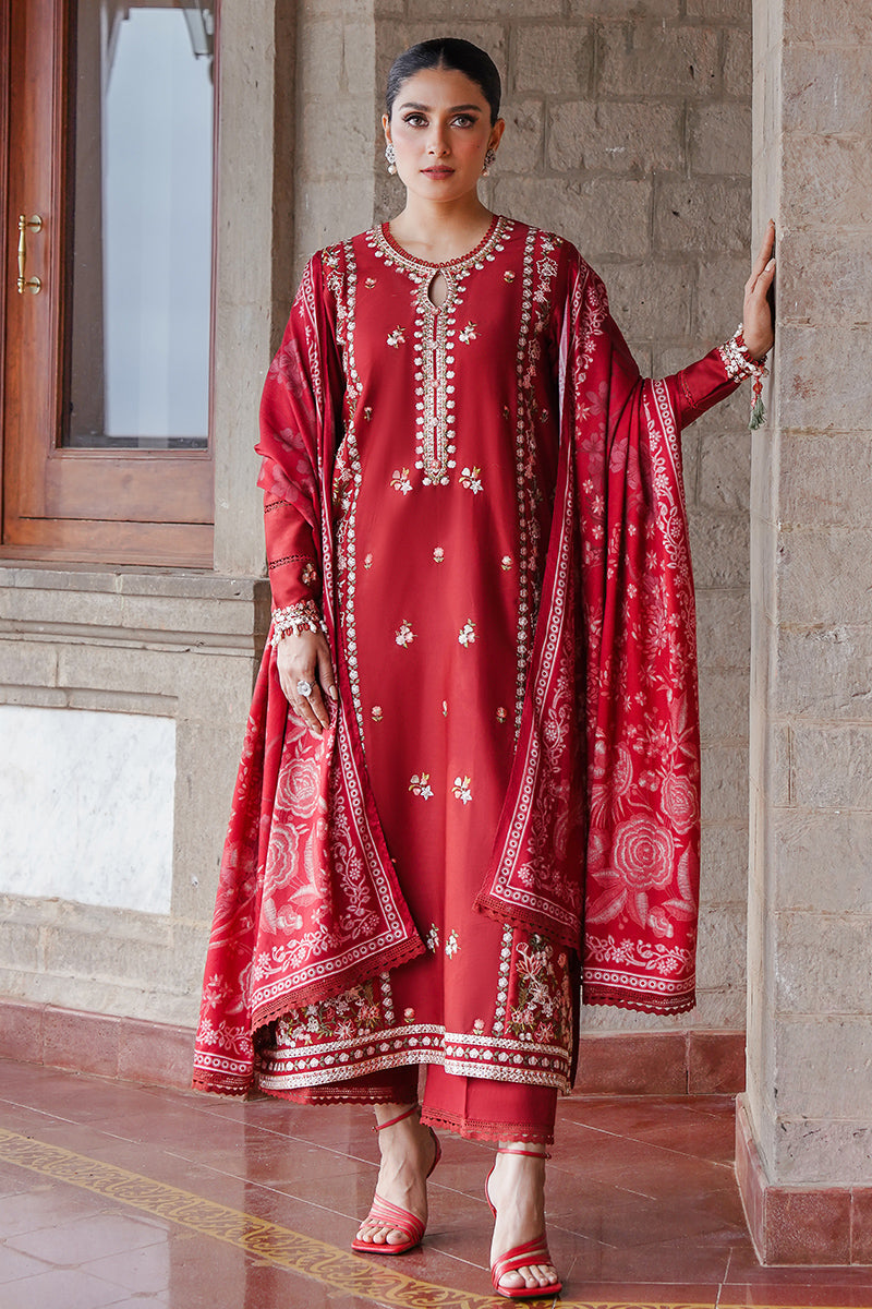 CROSS STITCH - 3PC DHANAK EMBROIDERED SHIRT WITH TWILL PRINTED SHAWL AND TROUSER - ZN-1153