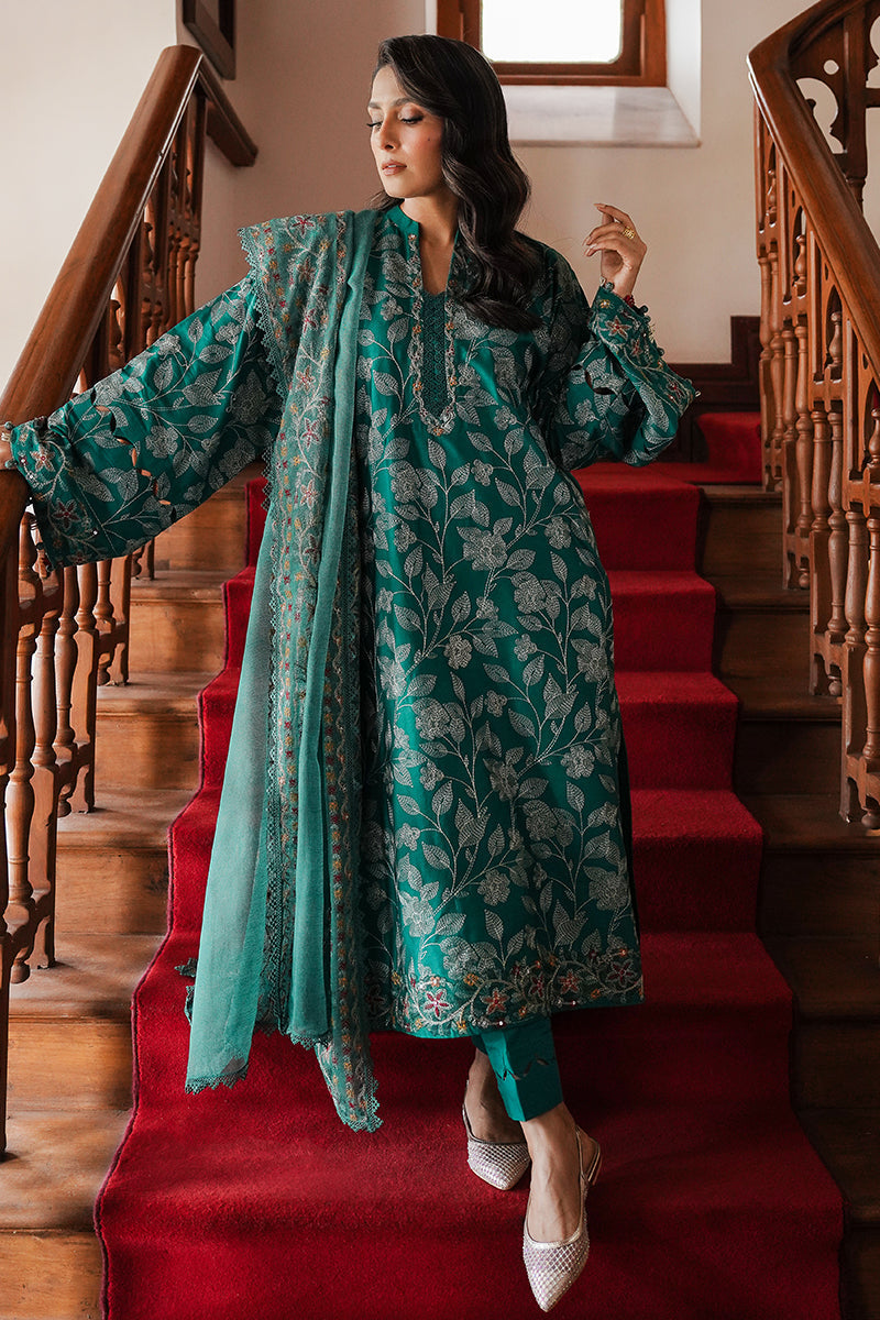 CROSS STITCH - 3PC DHANAK EMBROIDERED SHIRT DHANAK EMBROIDERED DUPATTA AND TROUSER - ZN-1165