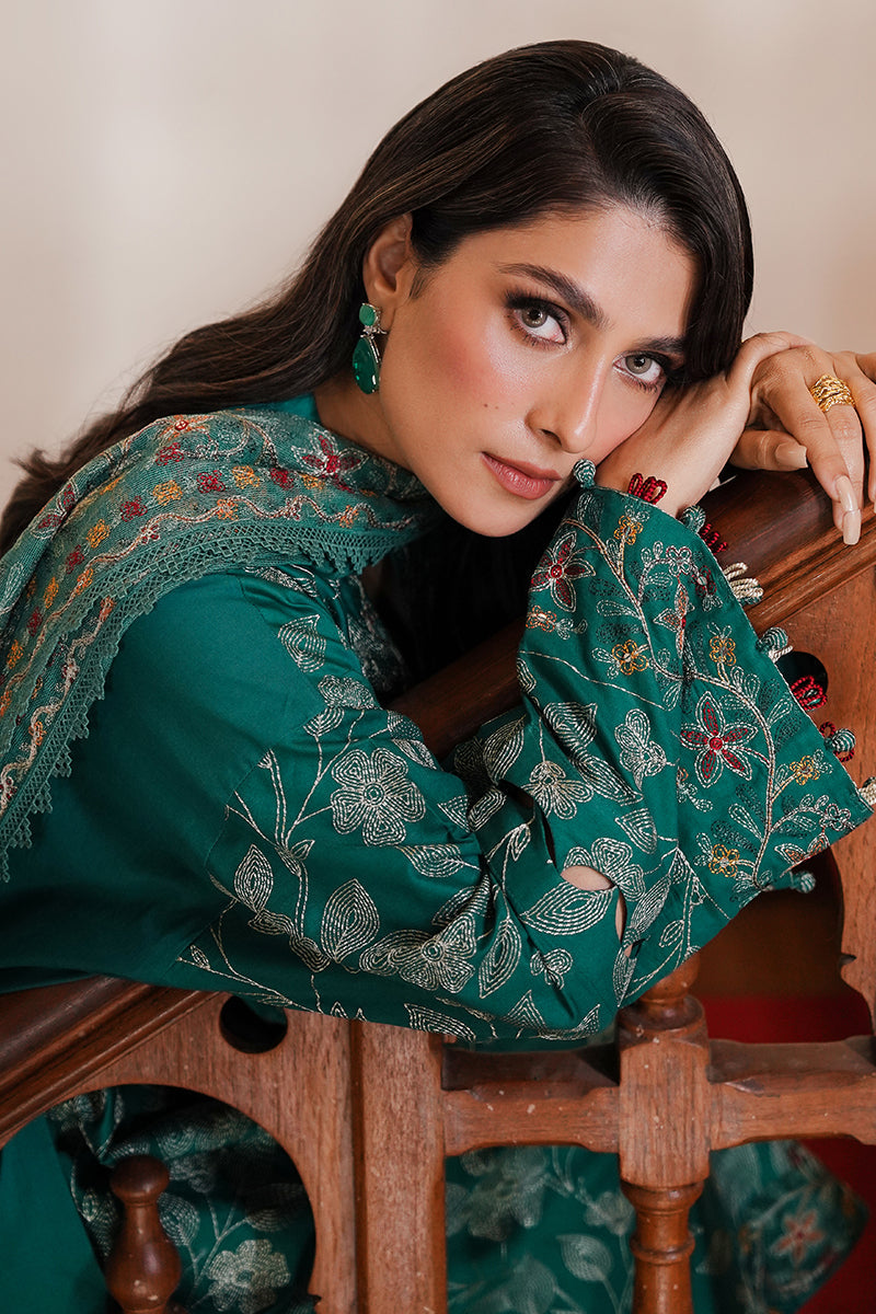 CROSS STITCH - 3PC DHANAK EMBROIDERED SHIRT DHANAK EMBROIDERED DUPATTA AND TROUSER - ZN-1165