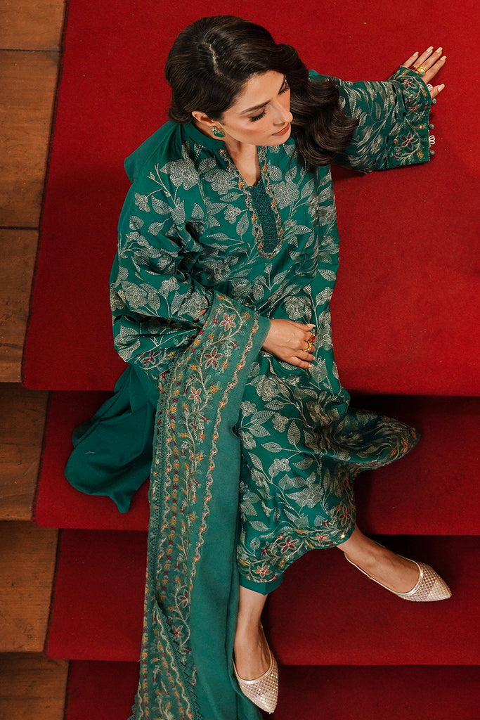 CROSS STITCH - 3PC DHANAK EMBROIDERED SHIRT DHANAK EMBROIDERED DUPATTA AND TROUSER - ZN-1165