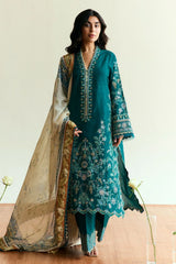 ZARA SHAH JAHAN - 3PC DHANAK EMBROIDERED SHIRT WITH TWILL PRINTED SHAWL AND TROUSER - ZN-1154