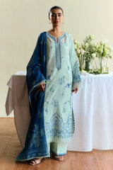 ZARA SHAH JAHAN - 3PC DHANAK EMBROIDERED SHIRT WITH TWILL PRINTED SHAWL AND TROUSER - ZN-1150