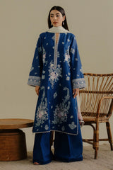 ZARA SHAH JAHAN - 3PC DHANAK EMBROIDERED SHIRT WITH TWILL PRINTED SHAWL AND TROUSER - ZN-1162