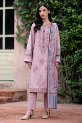 JAZMIN - 3PC DHANAK EMBROIDERED SHIRT WITH TWILL PRINTED SHAWL AND TROUSER - ZN-1166