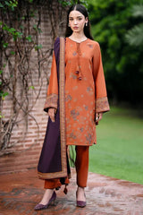 JAZMIN - 3PC DHANAK EMBROIDERED SHIRT WITH DHANAK EMBROIDERED SHAWL AND TROUSER - ZN-1156