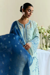 ZARA SHAH JAHAN - 3PC DHANAK EMBROIDERED SHIRT WITH TWILL PRINTED SHAWL AND TROUSER - ZN-1150