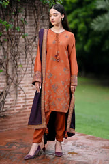 JAZMIN - 3PC DHANAK EMBROIDERED SHIRT WITH DHANAK EMBROIDERED SHAWL AND TROUSER - ZN-1156