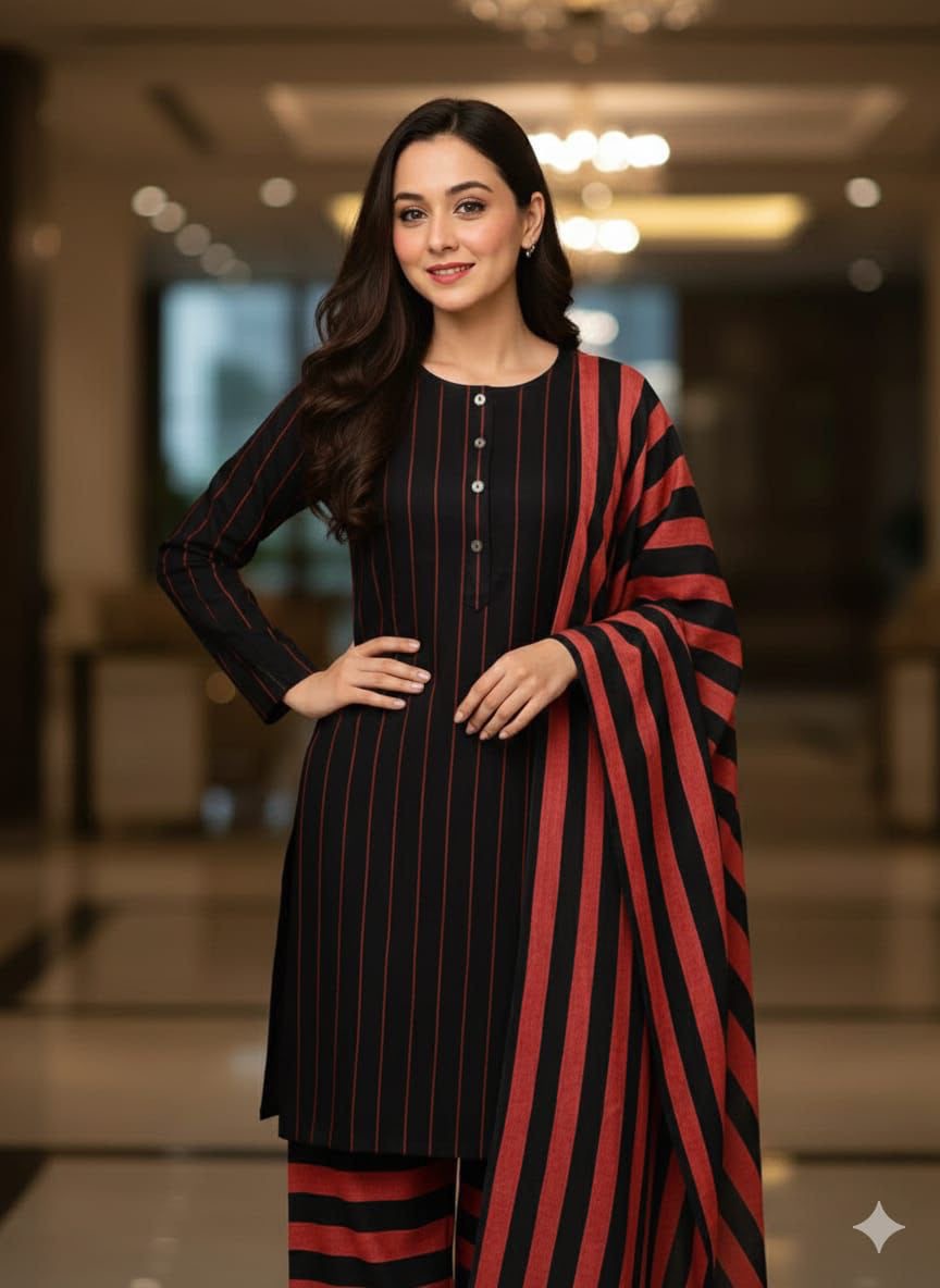 Marina Khaddi Sussi 3Piece Winter Special (Red Black)