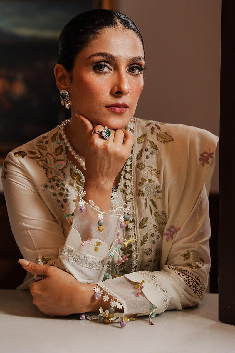 CROSS STITCH - 3PC DHANAK EMBROIDERED SHIRT WITH DHANAK EMBROIDERED SHAWL AND TROUSER - ZN-1159