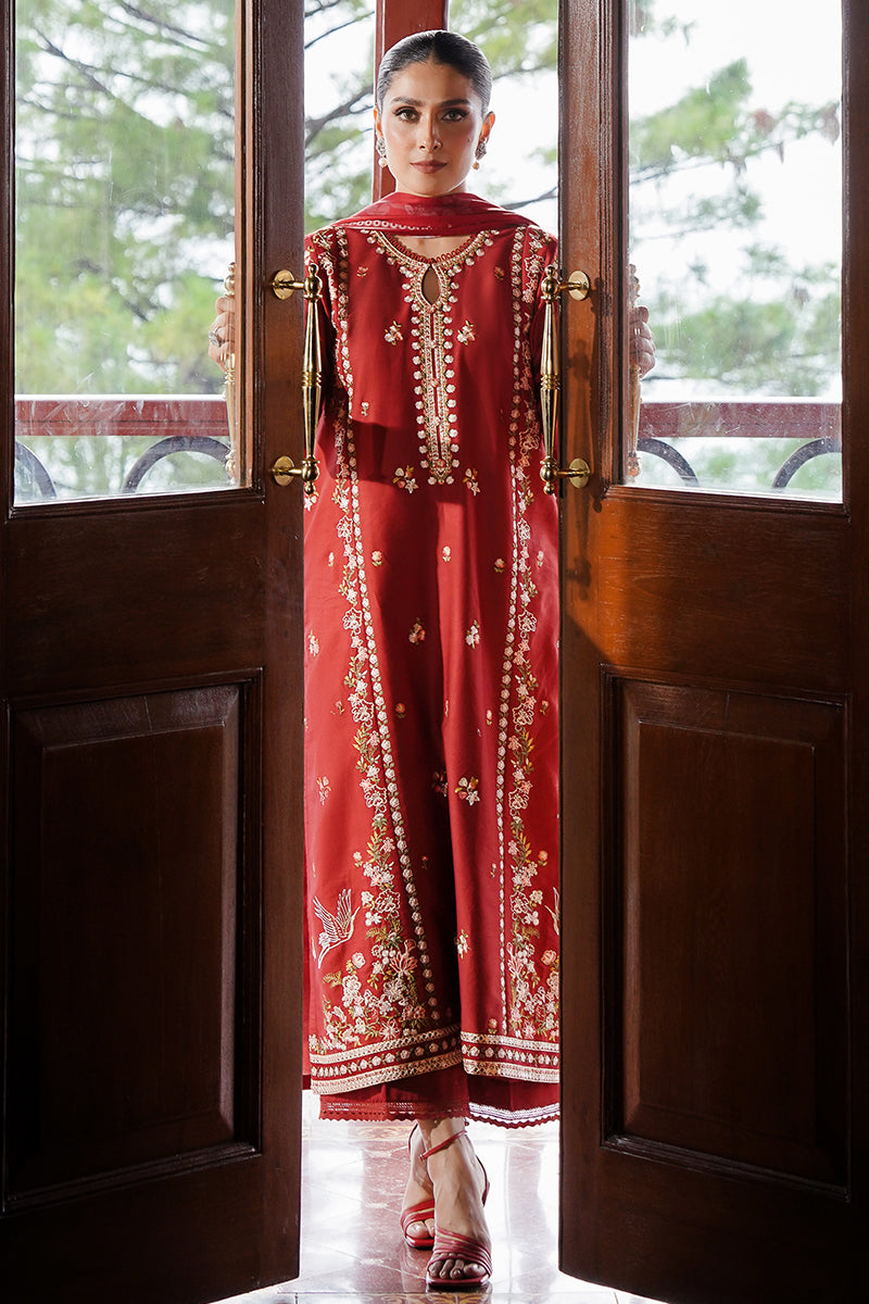 CROSS STITCH - 3PC DHANAK EMBROIDERED SHIRT WITH TWILL PRINTED SHAWL AND TROUSER - ZN-1153