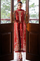 CROSS STITCH - 3PC DHANAK EMBROIDERED SHIRT WITH TWILL PRINTED SHAWL AND TROUSER - ZN-1153