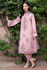 JAZMIN - 3PC DHANAK EMBROIDERED SHIRT WITH TWILL PRINTED SHAWL AND TROUSER - ZN-1166