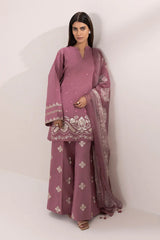 SAPPHIRE - 3PC DHANAK EMBROIDERED SHIRT WITH TWILL PRINTED SHAWL AND EMBROIDERED TROUSER - ZN-1003