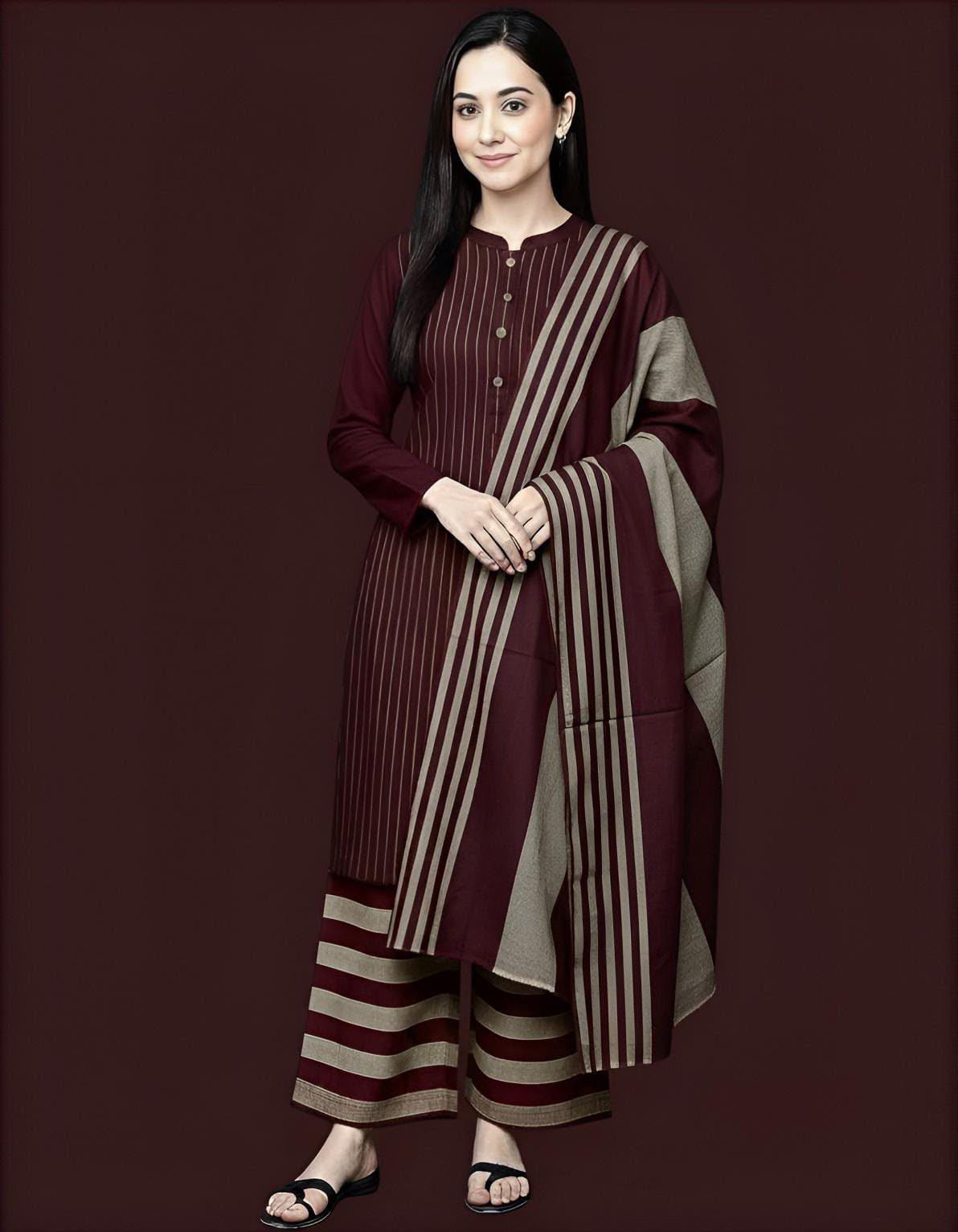 Marina Khaddi Sussi 3Piece Winter Special (Mehroon)