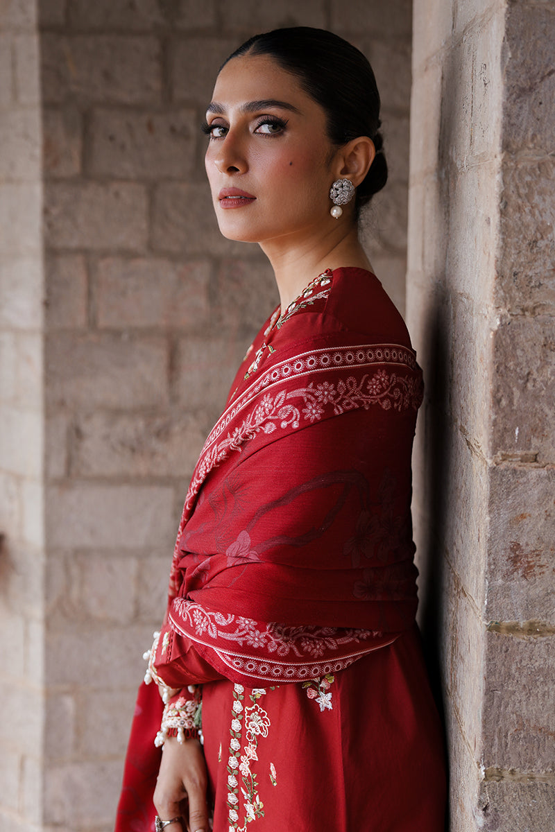 CROSS STITCH - 3PC DHANAK EMBROIDERED SHIRT WITH TWILL PRINTED SHAWL AND TROUSER - ZN-1153