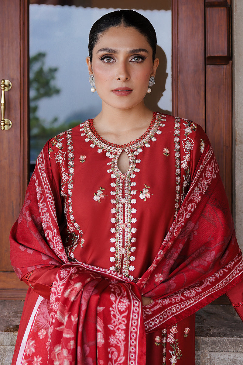 CROSS STITCH - 3PC DHANAK EMBROIDERED SHIRT WITH TWILL PRINTED SHAWL AND TROUSER - ZN-1153