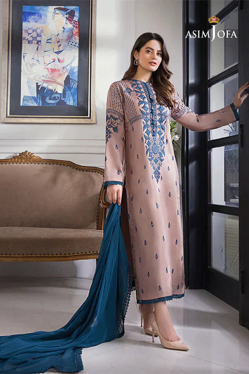 ASIM JOFA - 3PC DHANAK EMBROIDERED ZN-1086