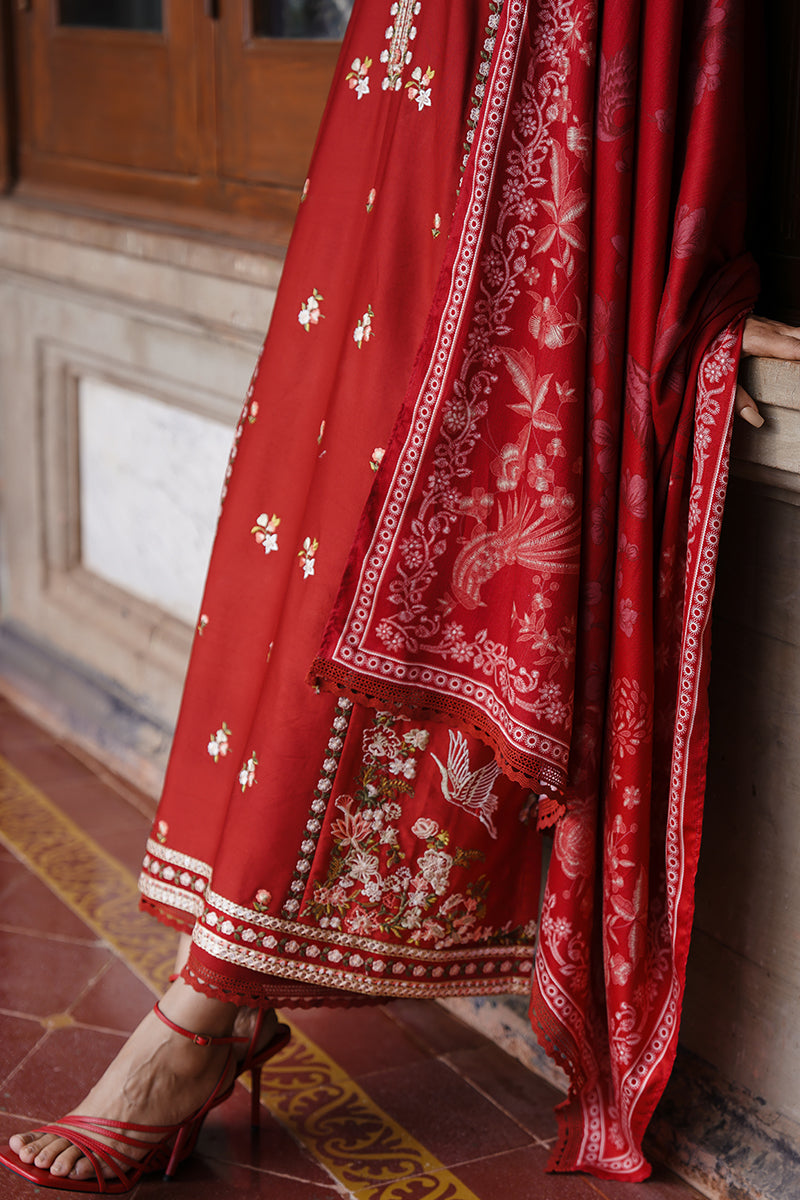 CROSS STITCH - 3PC DHANAK EMBROIDERED SHIRT WITH TWILL PRINTED SHAWL AND TROUSER - ZN-1153