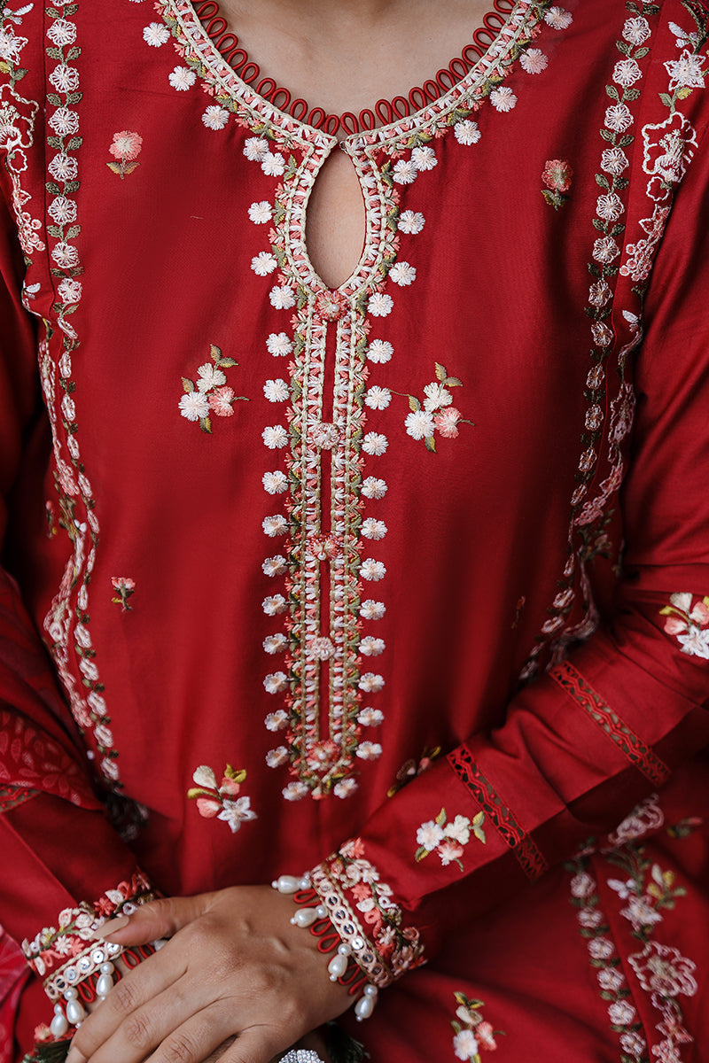 CROSS STITCH - 3PC DHANAK EMBROIDERED SHIRT WITH TWILL PRINTED SHAWL AND TROUSER - ZN-1153