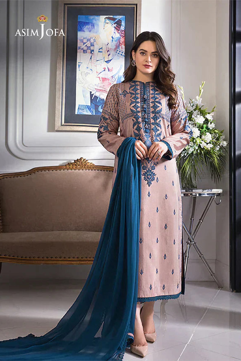 ASIM JOFA - 3PC DHANAK EMBROIDERED ZN-1086