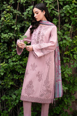 JAZMIN - 3PC DHANAK EMBROIDERED SHIRT WITH TWILL PRINTED SHAWL AND TROUSER - ZN-1166