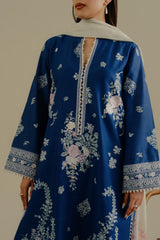 ZARA SHAH JAHAN - 3PC DHANAK EMBROIDERED SHIRT WITH TWILL PRINTED SHAWL AND TROUSER - ZN-1162
