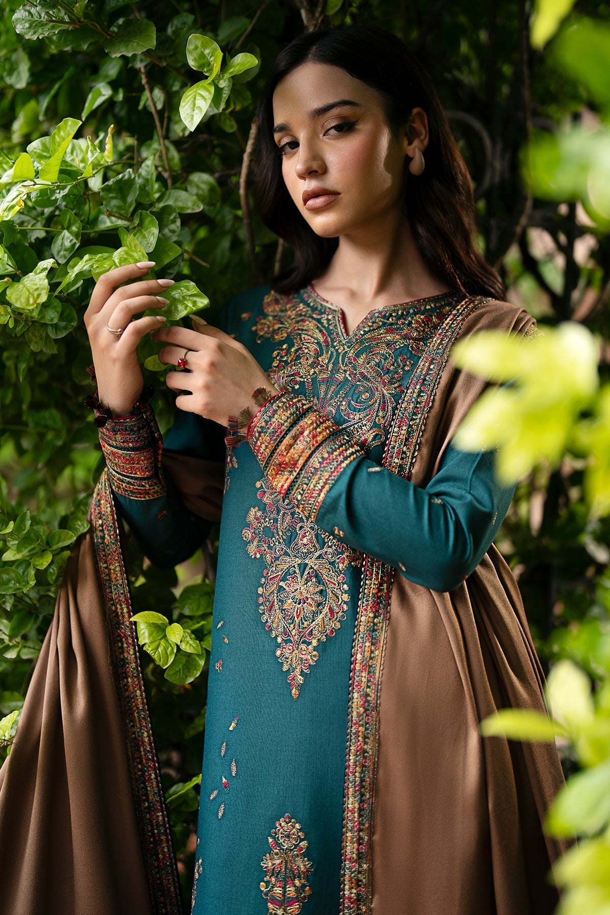 JAZMIN - 3PC DHANAK EMBROIDERED SHIRT WITH DHANAK EMBROIDERED SHAWL AND TROUSER - ZN-1157