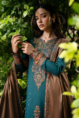 JAZMIN - 3PC DHANAK EMBROIDERED SHIRT WITH DHANAK EMBROIDERED SHAWL AND TROUSER - ZN-1157