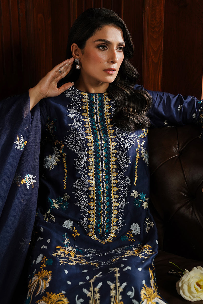 CROSS STITCH - 3PC DHANAK EMBROIDERED SHIRT WITH DHANAK EMBROIDERED SHAWL AND TROUSER - ZN-1152