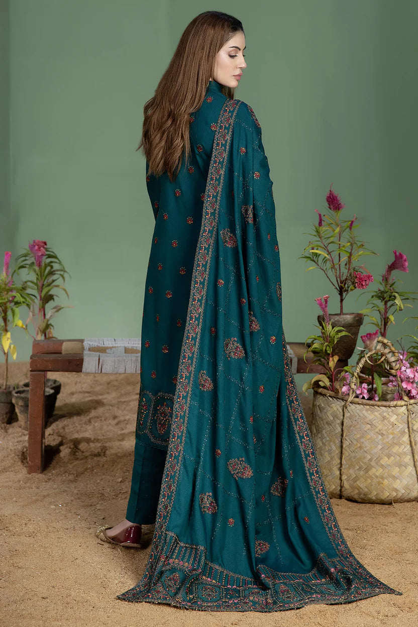 Mohagni-3PC DHANAK EMBROIDERED SHIRT WITH DHANAK EMBROIDERED SHAWL AND TROUSER ZDH-502