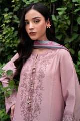 JAZMIN - 3PC DHANAK EMBROIDERED SHIRT WITH TWILL PRINTED SHAWL AND TROUSER - ZN-1166