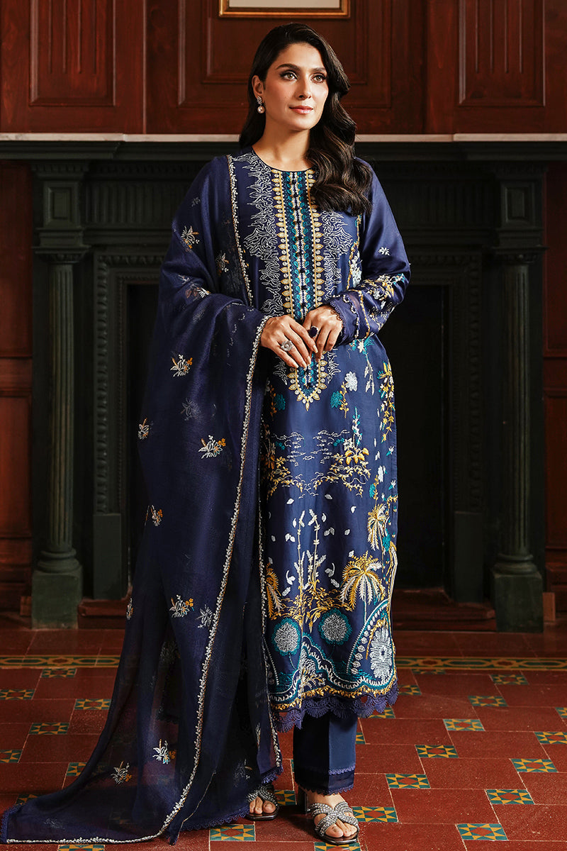 CROSS STITCH - 3PC DHANAK EMBROIDERED SHIRT WITH DHANAK EMBROIDERED SHAWL AND TROUSER - ZN-1152